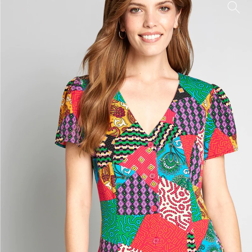 Dangerfield X Modcloth Patchwork Button Front Vis… - image 6